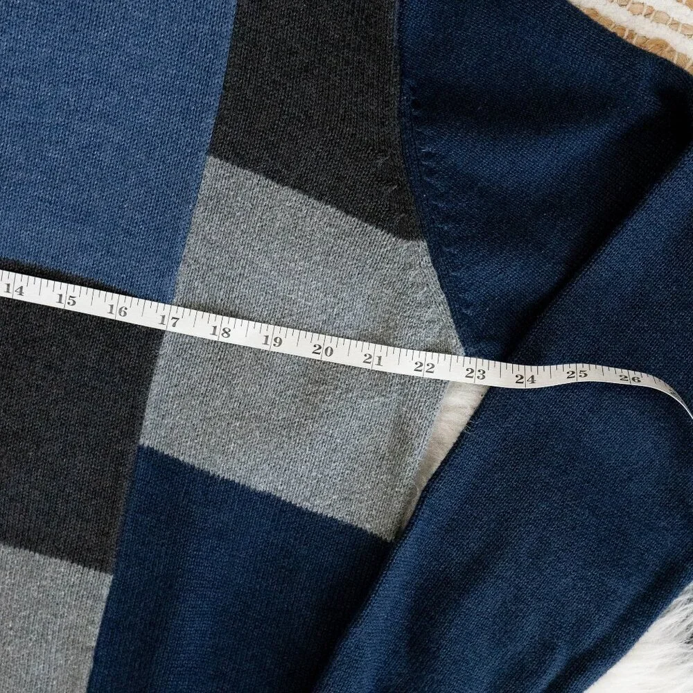 Oscar De La Renta Sweater Men's Sz M Blue Gray Colorblock Cotton LS Crew Neck